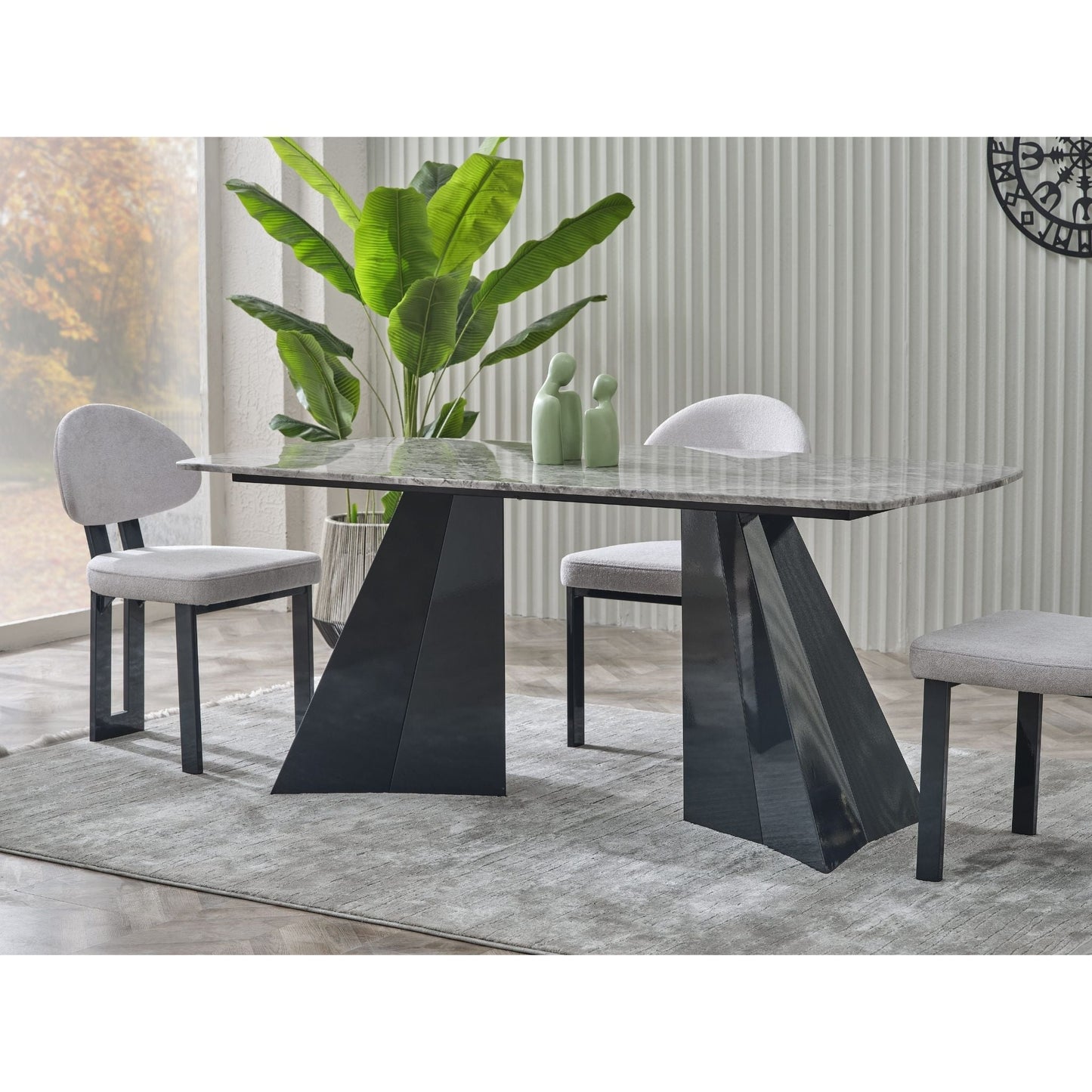 Pramid Mermerit Esstisch-Set graue Platte (180 × 92 cm)