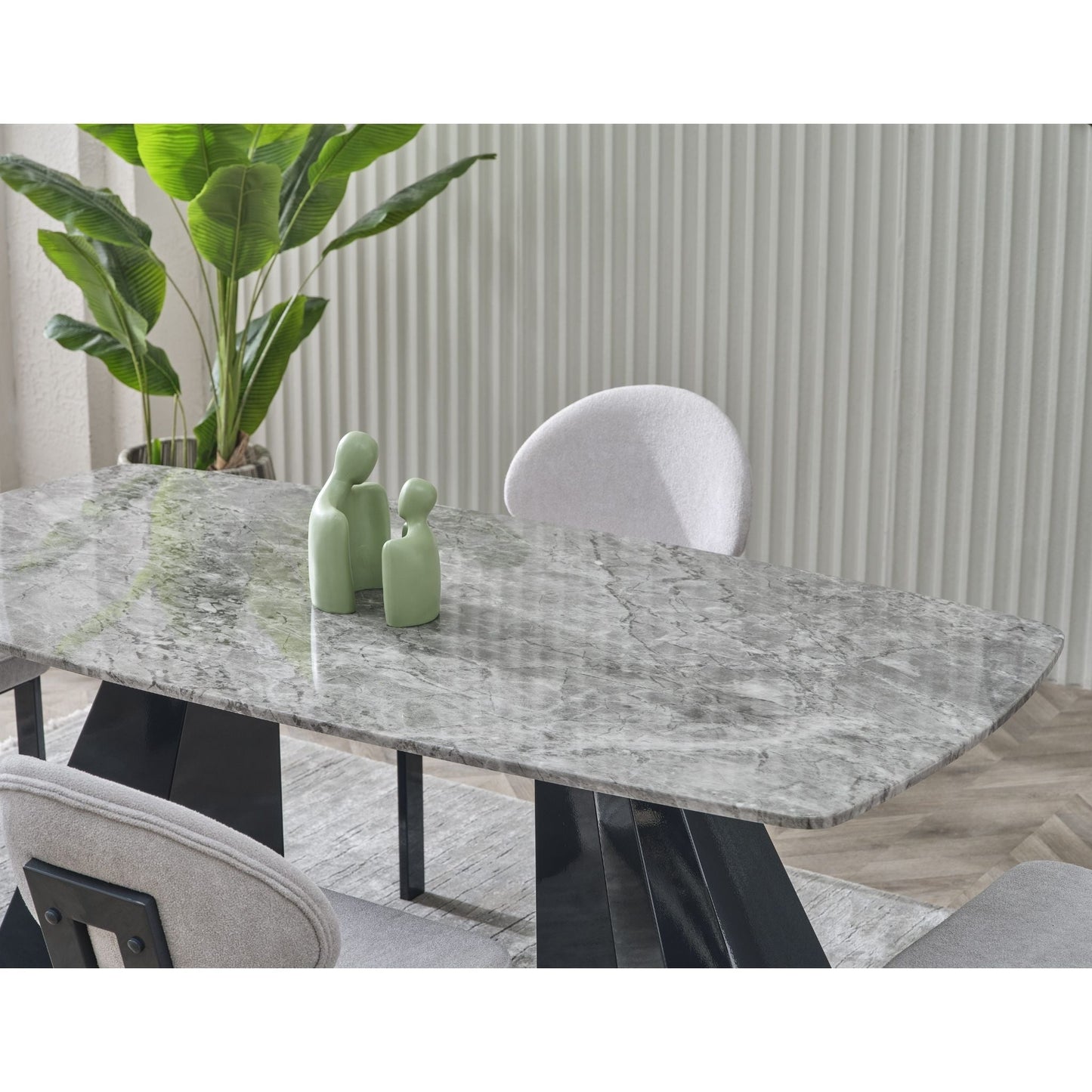 Pramid Mermerit Esstisch-Set graue Platte (180 × 92 cm)