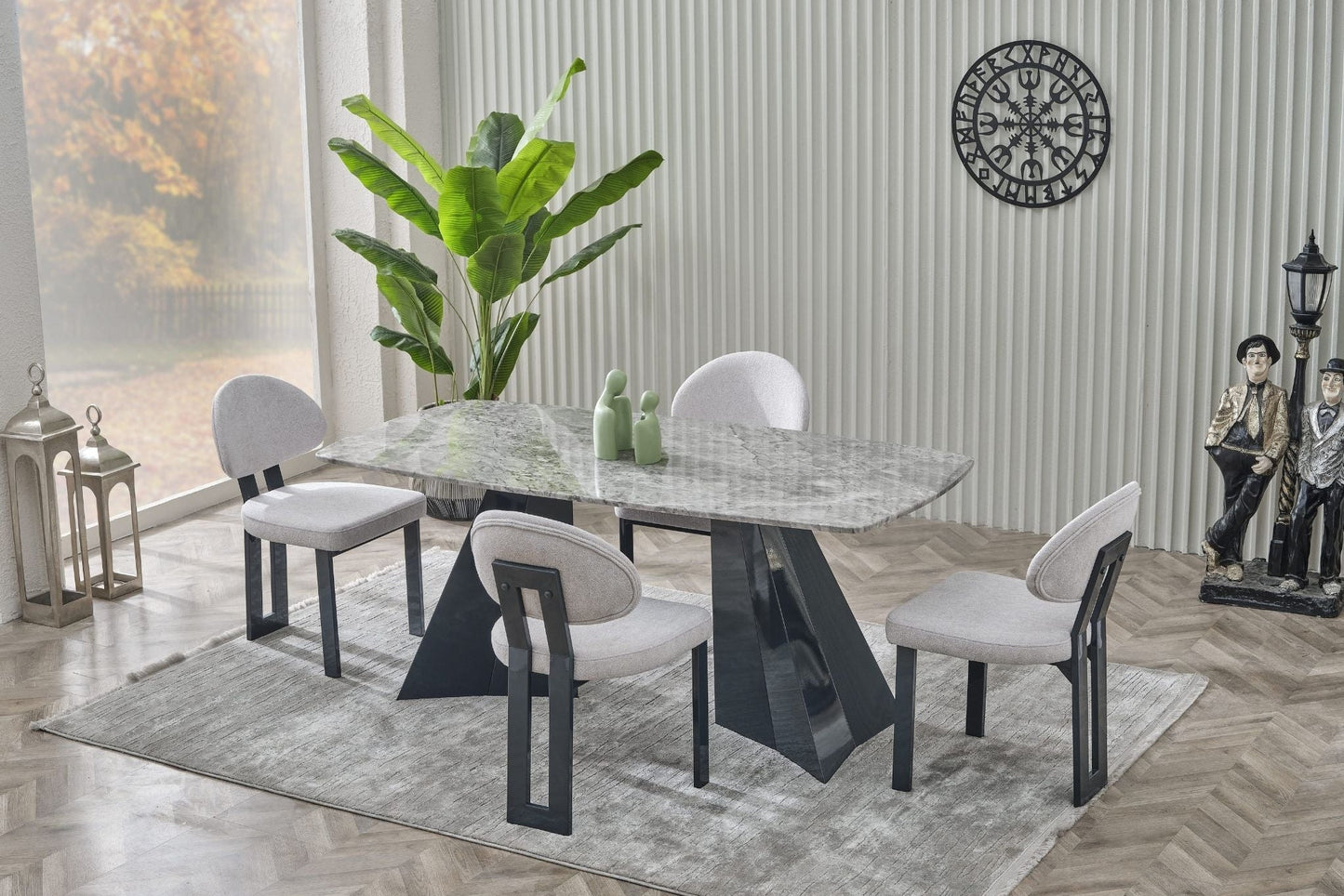 Pramid Mermerit Esstisch-Set graue Platte (180 × 92 cm)