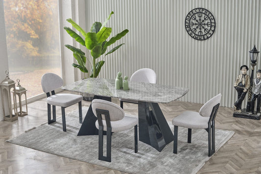 Pramid Mermerit Esstisch-Set graue Platte (180 × 92 cm)