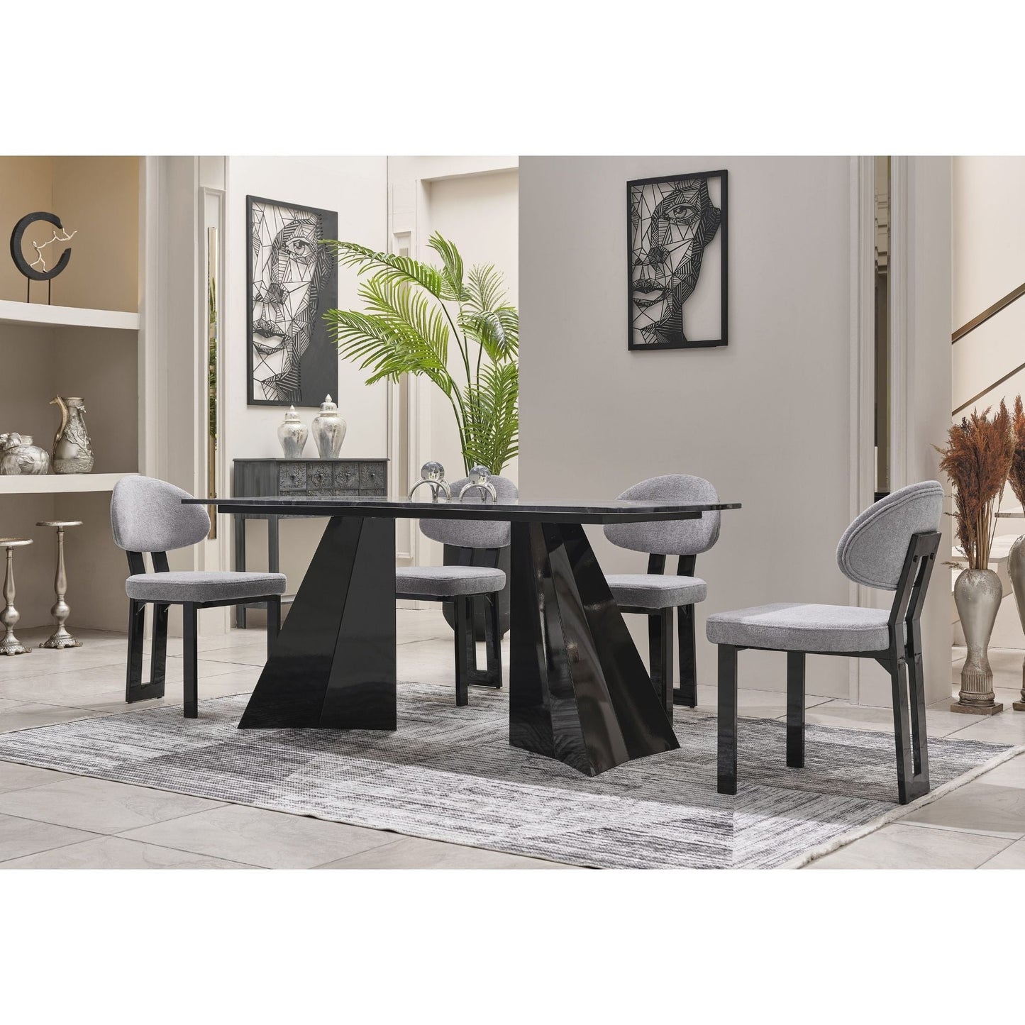 Pramid Mermerit Esstisch-Set