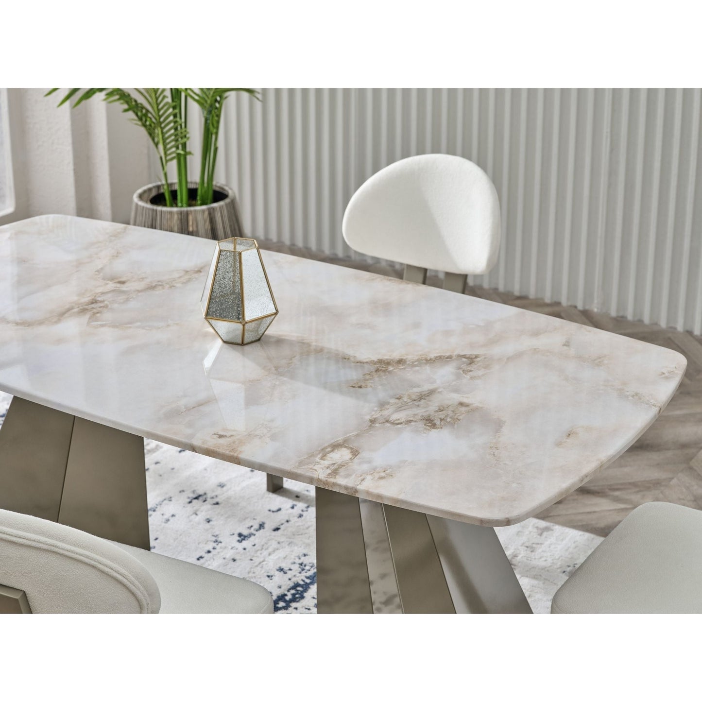 Pramid Mermerit Esstisch-Set (180 × 92 cm)