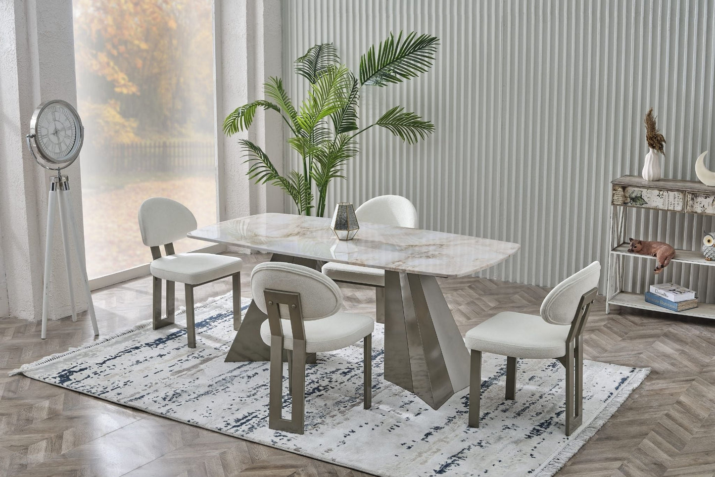 Pramid Mermerit Esstisch-Set (180 × 92 cm)