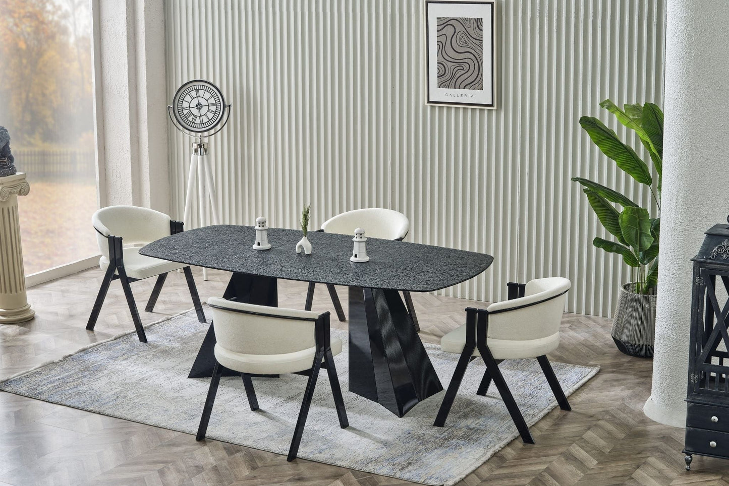 Pramit Kristall Esstisch-Set schwarz