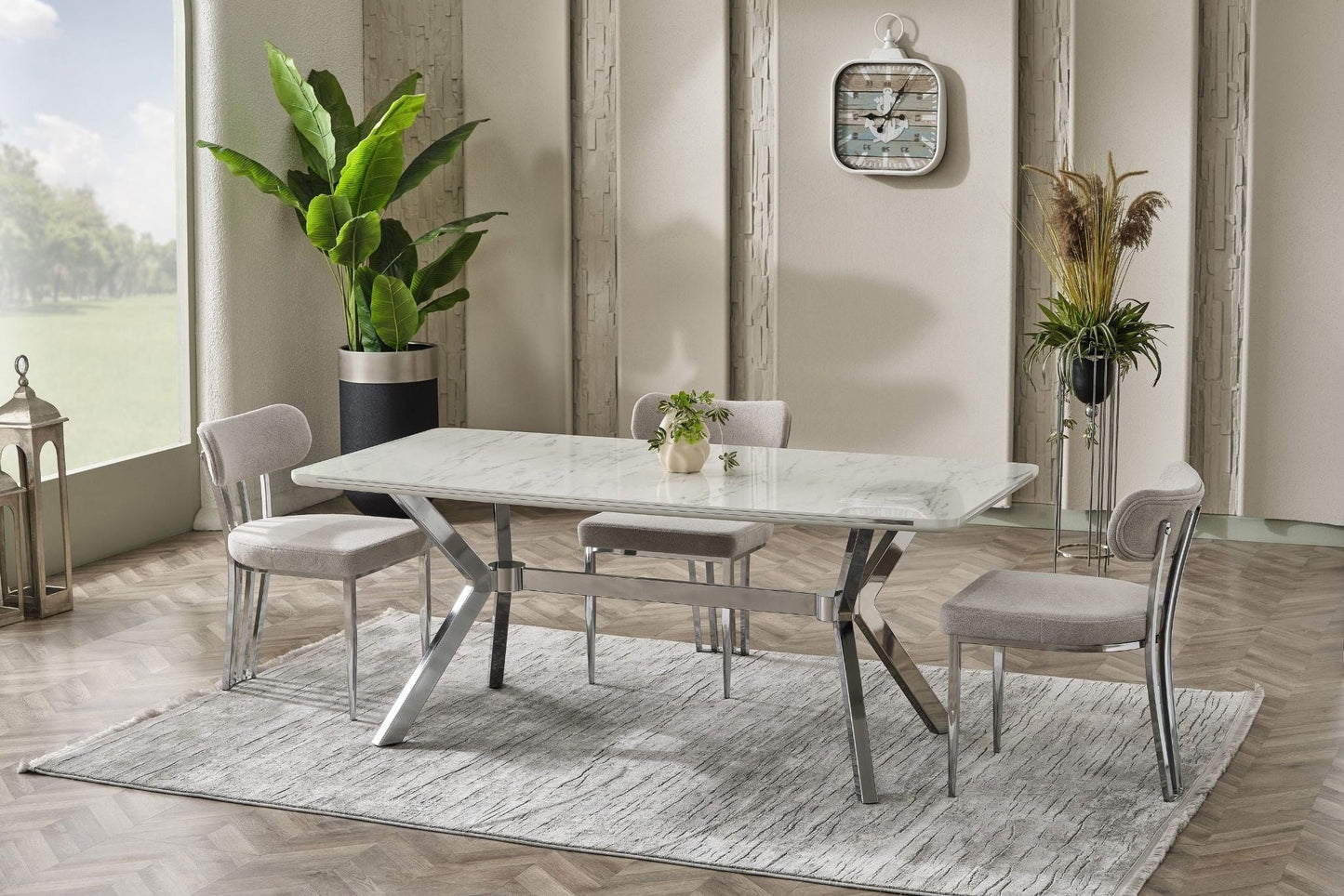 Milano Elite Esstisch-Set 180x90 silber