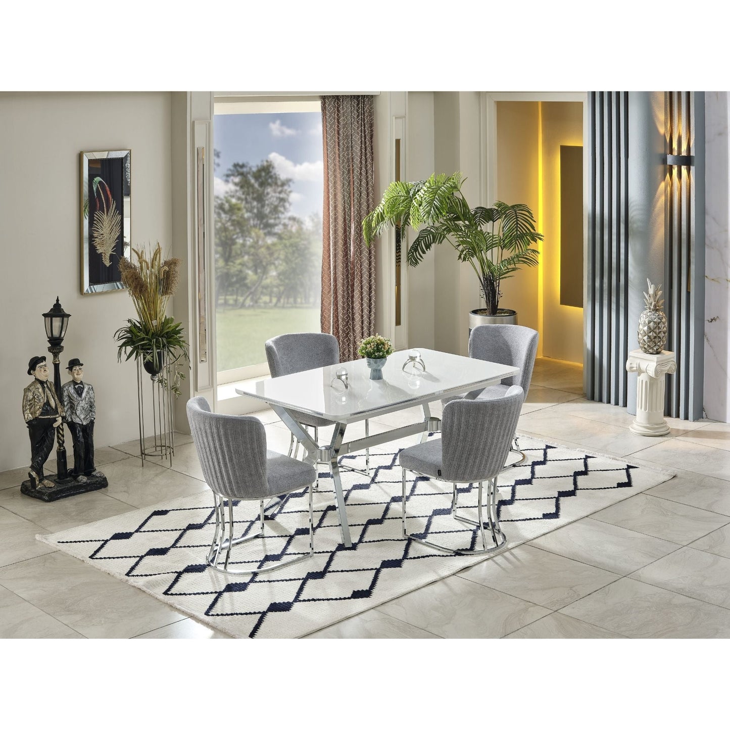 Milano Elite Esstisch-Set (160 → 200 cm, silber)