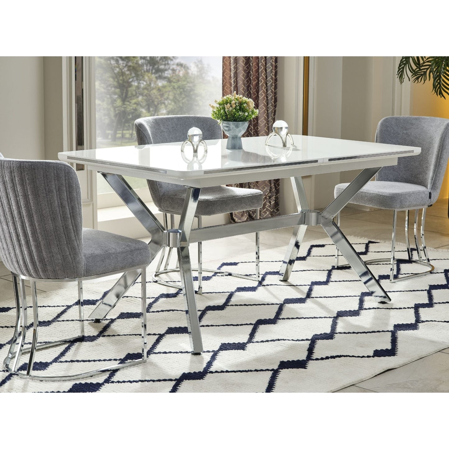 Milano Elite Esstisch-Set (160 → 200 cm, silber)