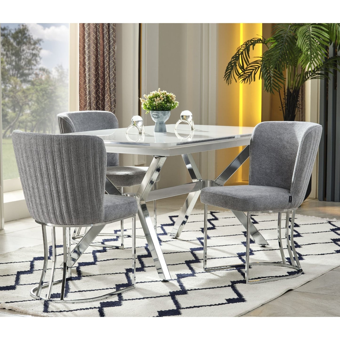 Milano Elite Esstisch-Set (160 → 200 cm, silber)