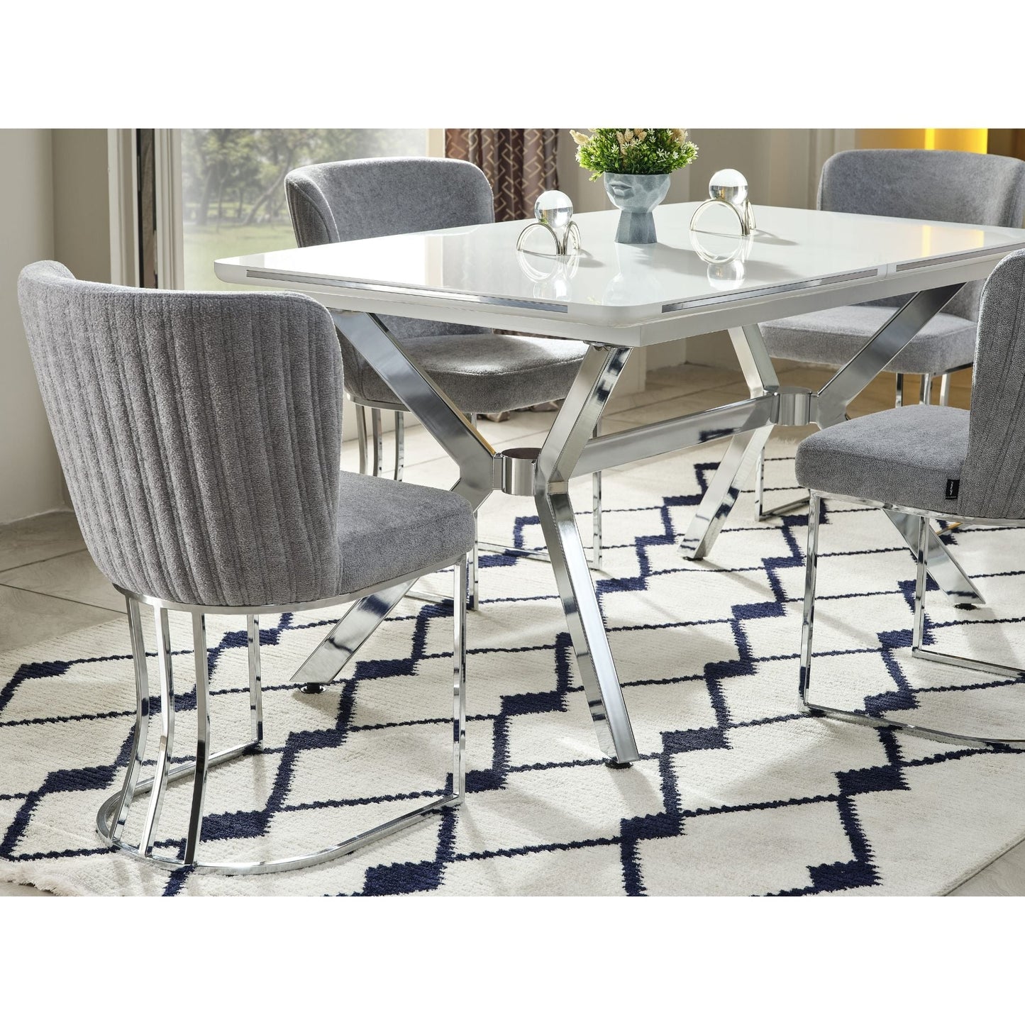 Milano Elite Esstisch-Set (160 → 200 cm, silber)