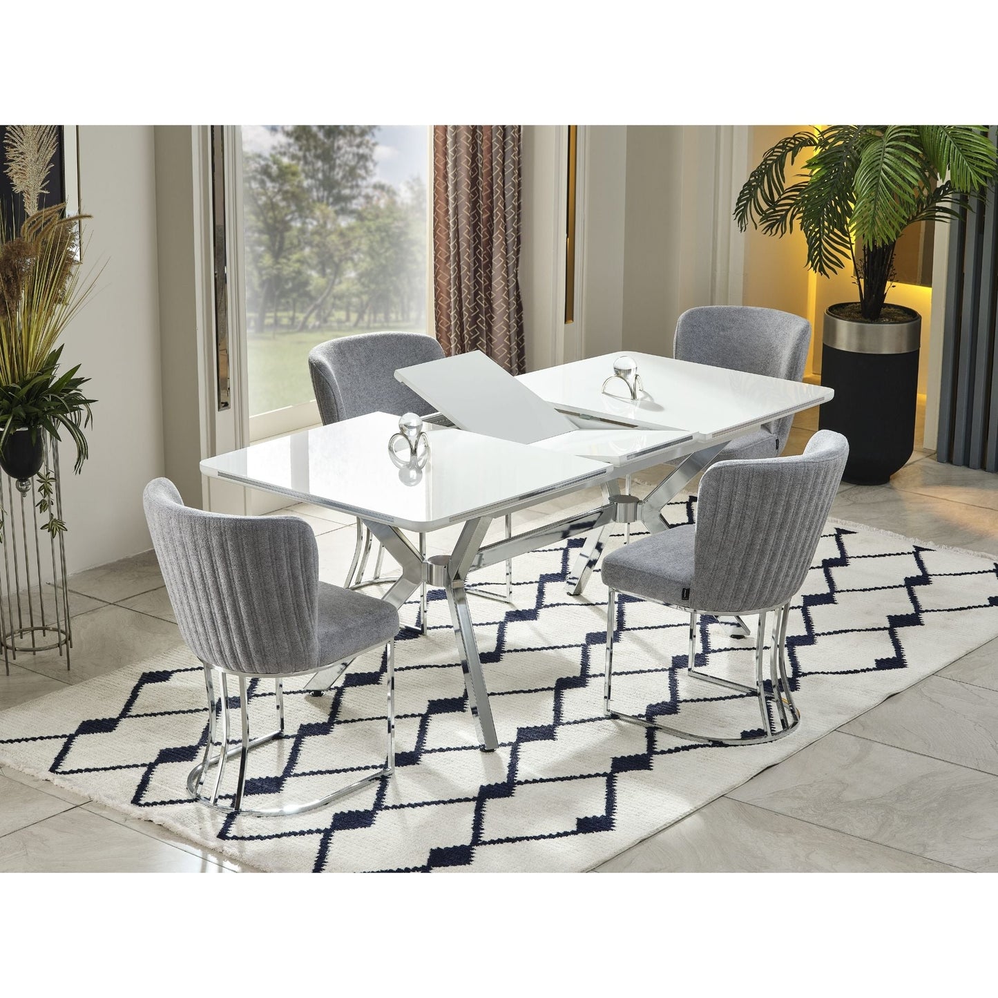 Milano Elite Esstisch-Set (160 → 200 cm, silber)