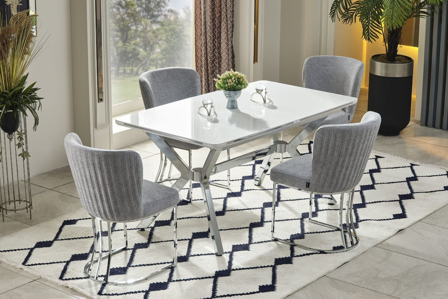 Milano Elite Esstisch-Set (160 → 200 cm, silber)