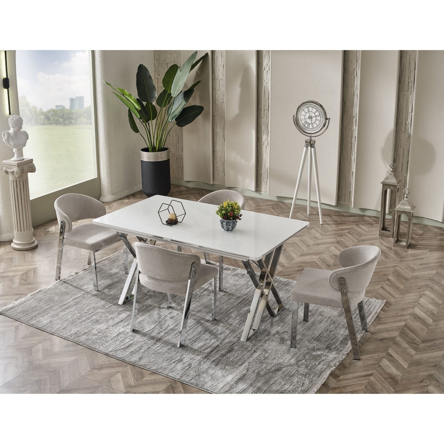 Luna Elite-Esstisch Set silber