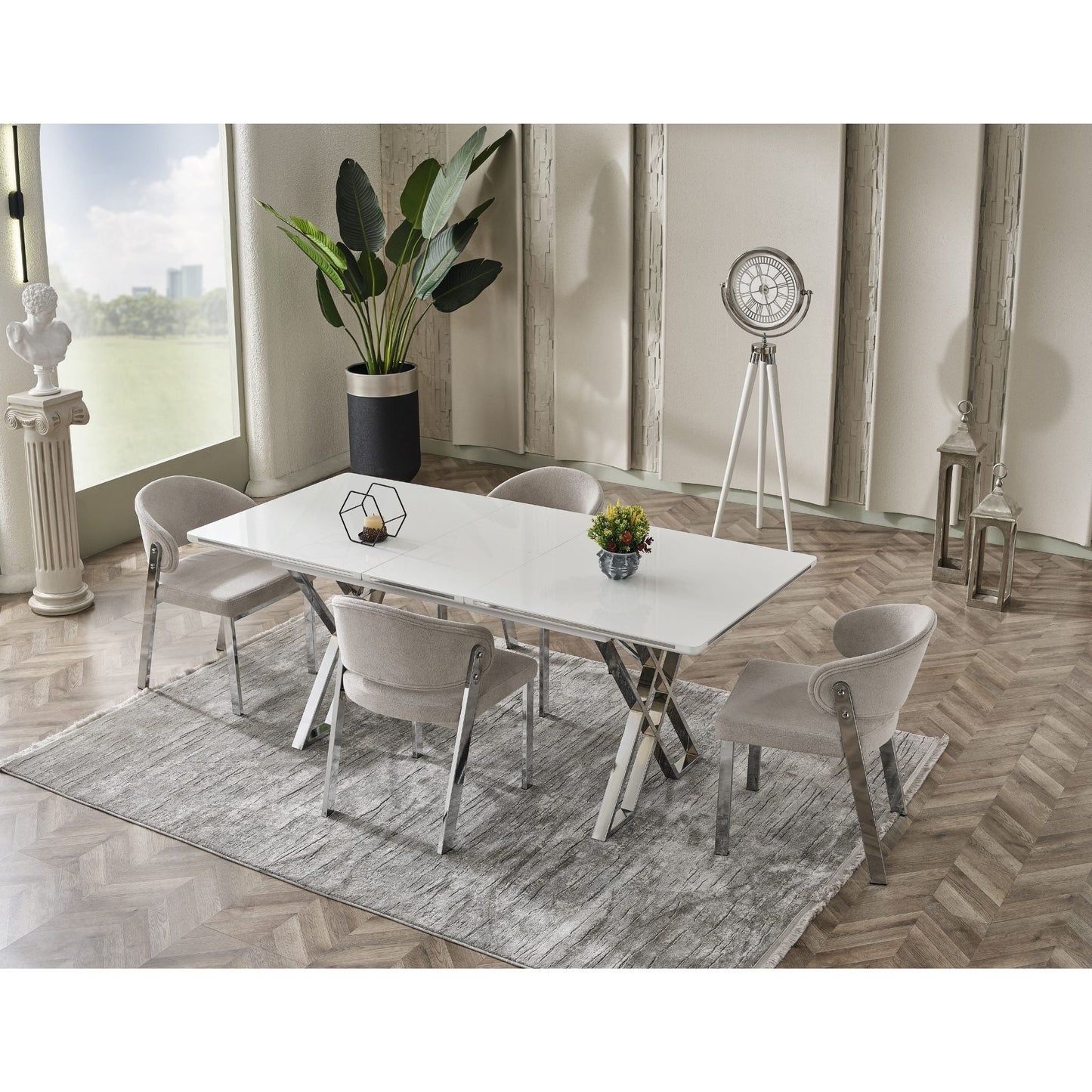 Luna Elite-Esstisch Set silber