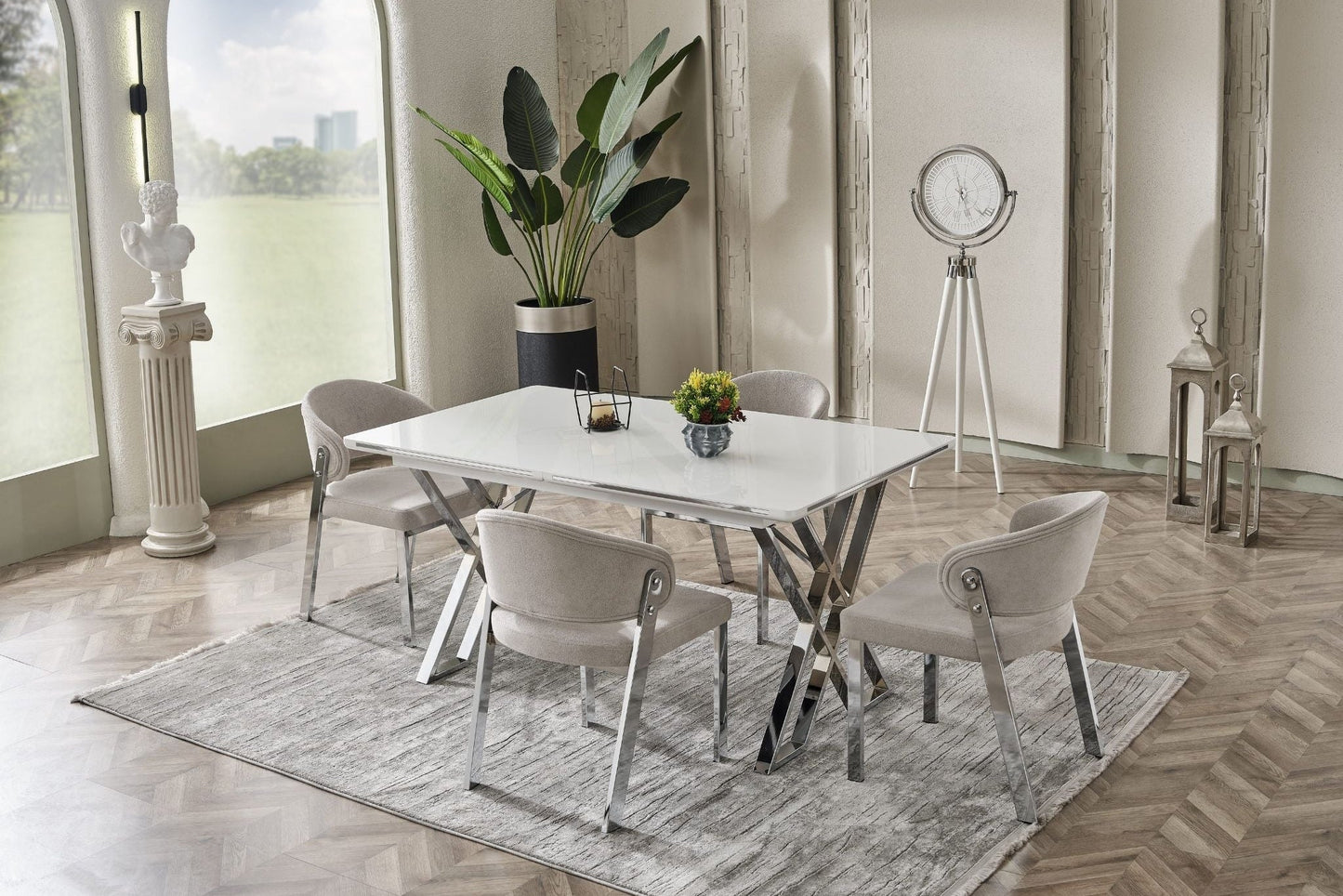 Luna Elite-Esstisch Set silber