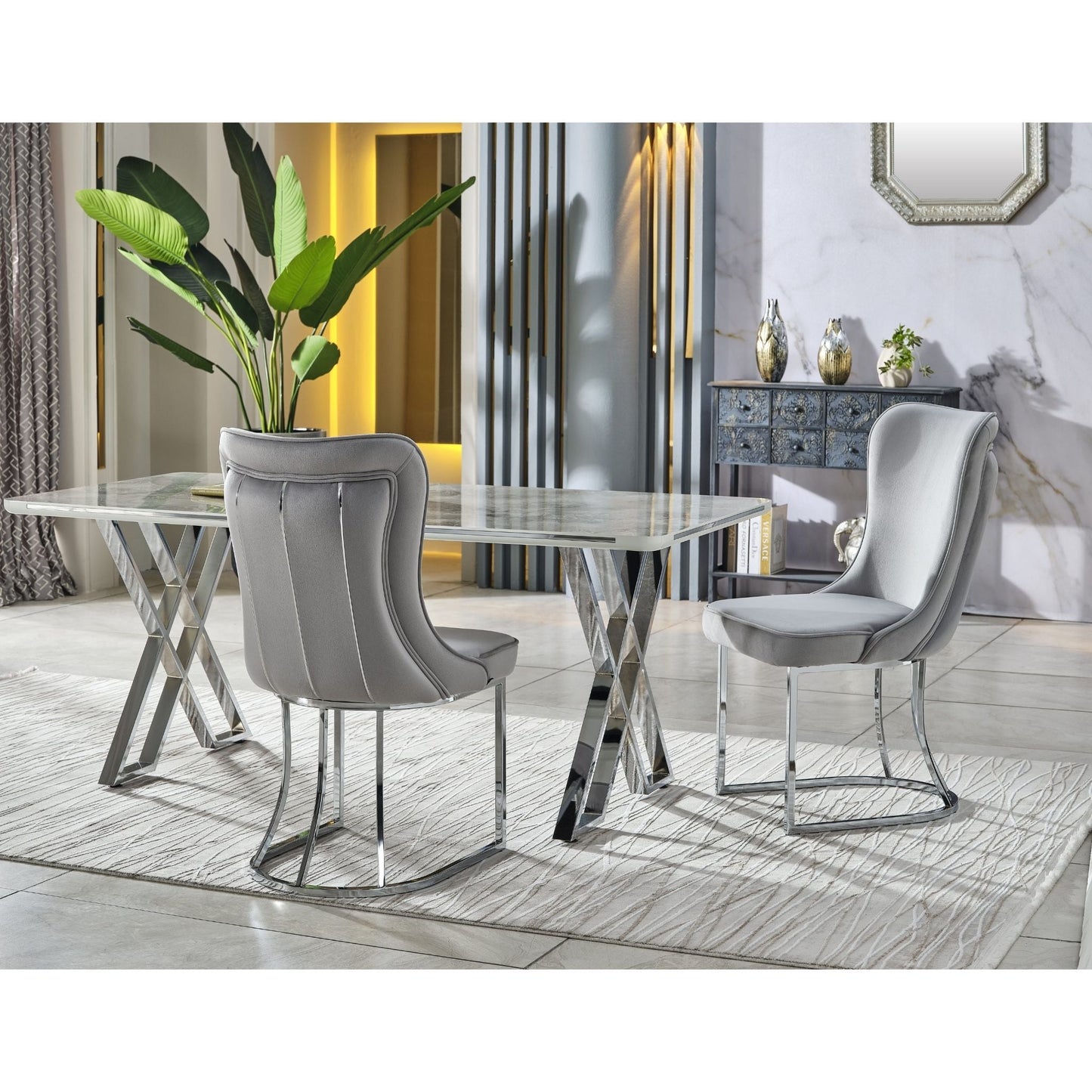 Luna Soft Esstisch Set 180x90 silber