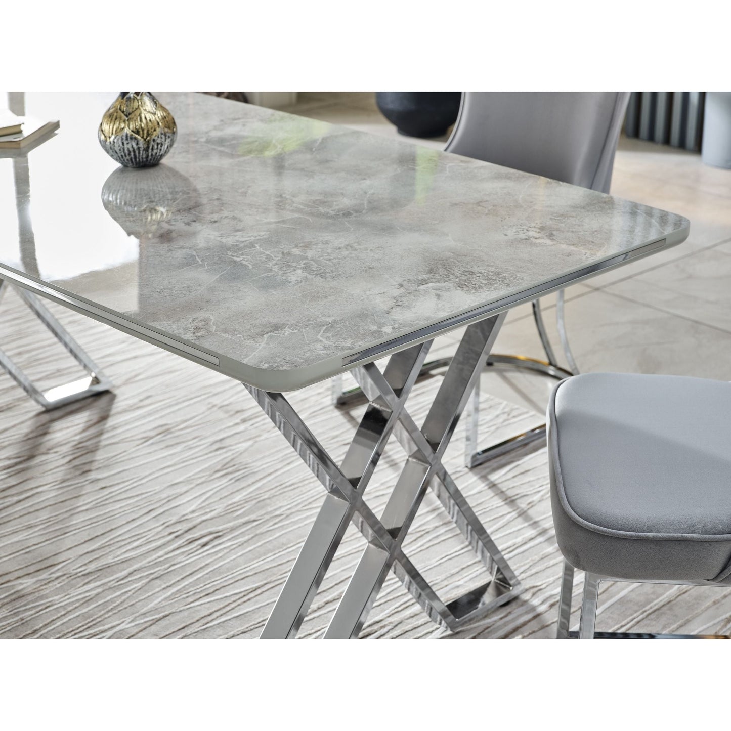 Luna Soft Esstisch Set 180x90 silber